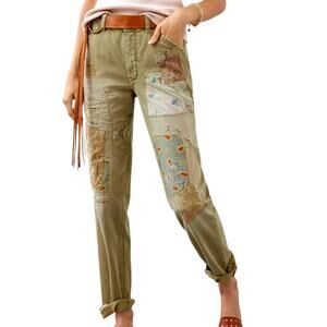 Anthropologie Pilcro The Wanderer Barrel Pants Khaki Green Patchwork Sz 29